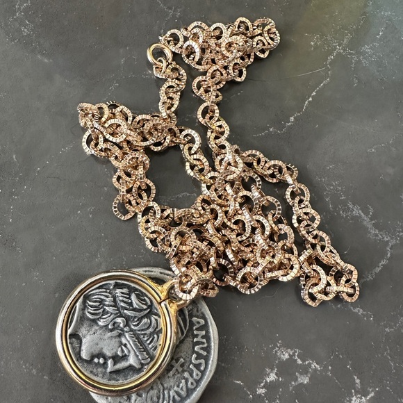 Vintage 1980s Gold Plated Statement Chain Necklace with Coin Pendant - Picture 7 of 11